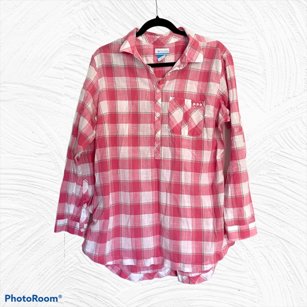 Columbia PFG Pink Plaid Button-Down POCKETS 1X